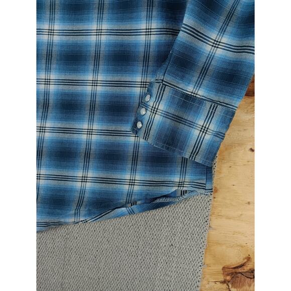 Wrangler Western Shirt Mens XL Blue Plaid Pearl Snap Rodeo Cowboy Twill - Picture 8 of 10